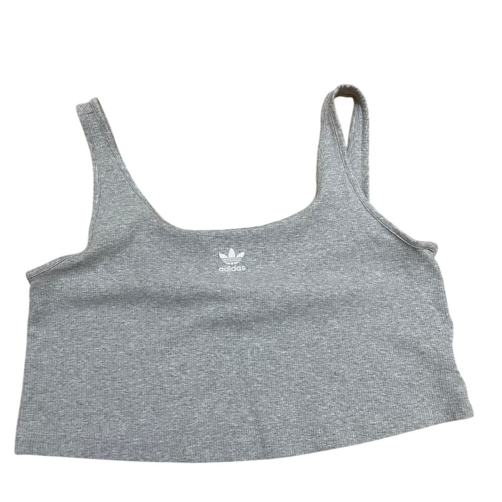Adidas Women'x 1X‎ Gray Ribbed Knit Relaxed Cropped Tank Top